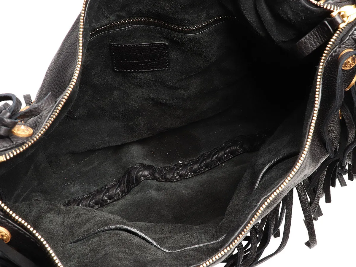 Valentino Black Half Moon Fringe Hobo