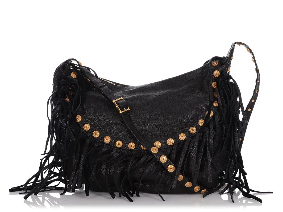 Valentino Black Half Moon Fringe Hobo
