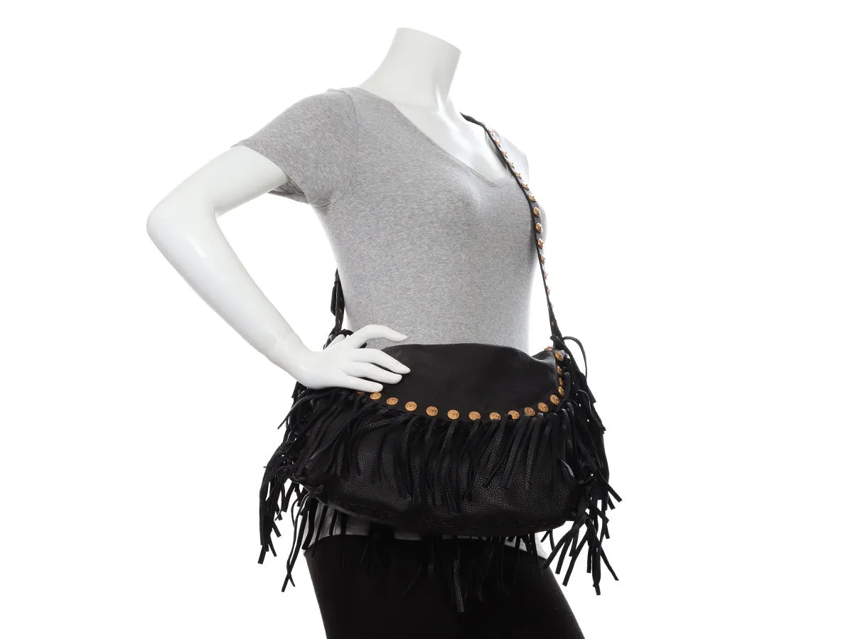 Valentino Black Half Moon Fringe Hobo