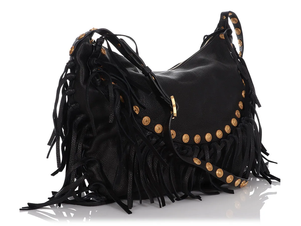Valentino Black Half Moon Fringe Hobo