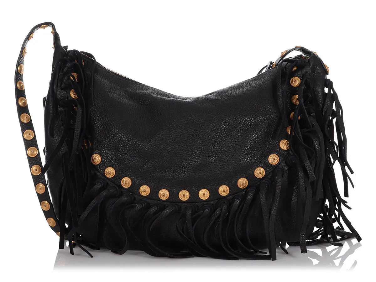 Valentino Black Half Moon Fringe Hobo