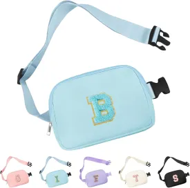 Waist Pack for Running Fanny Pack for Women and Waterproof Crossbody Belt Bag Bum Bag Chenille Letter Everywhere Belt Bag with Adjustable Strap for Sports Purse Gifts(Blue B)