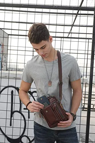 WDXElite™ Men's Genuine Leather Crossbody Sling Chest Bag - Shoulder Day Bag