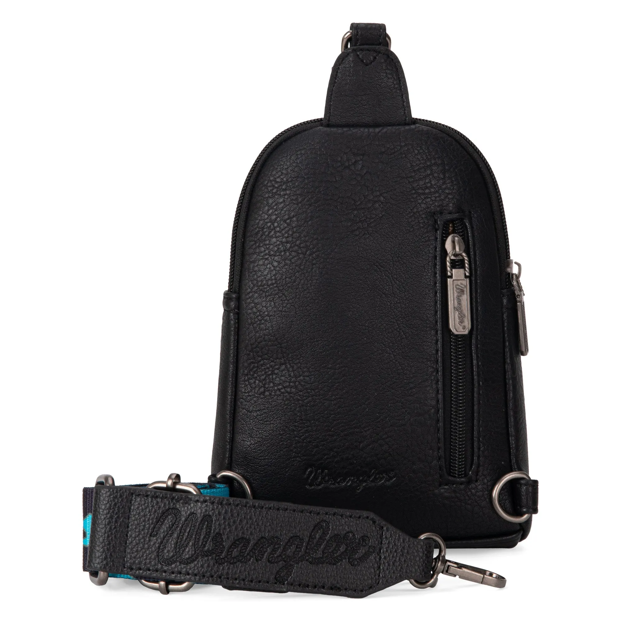 WG133-210  Wrangler Cow  Print Crossbody Sling Chest Bag  -Turquoise