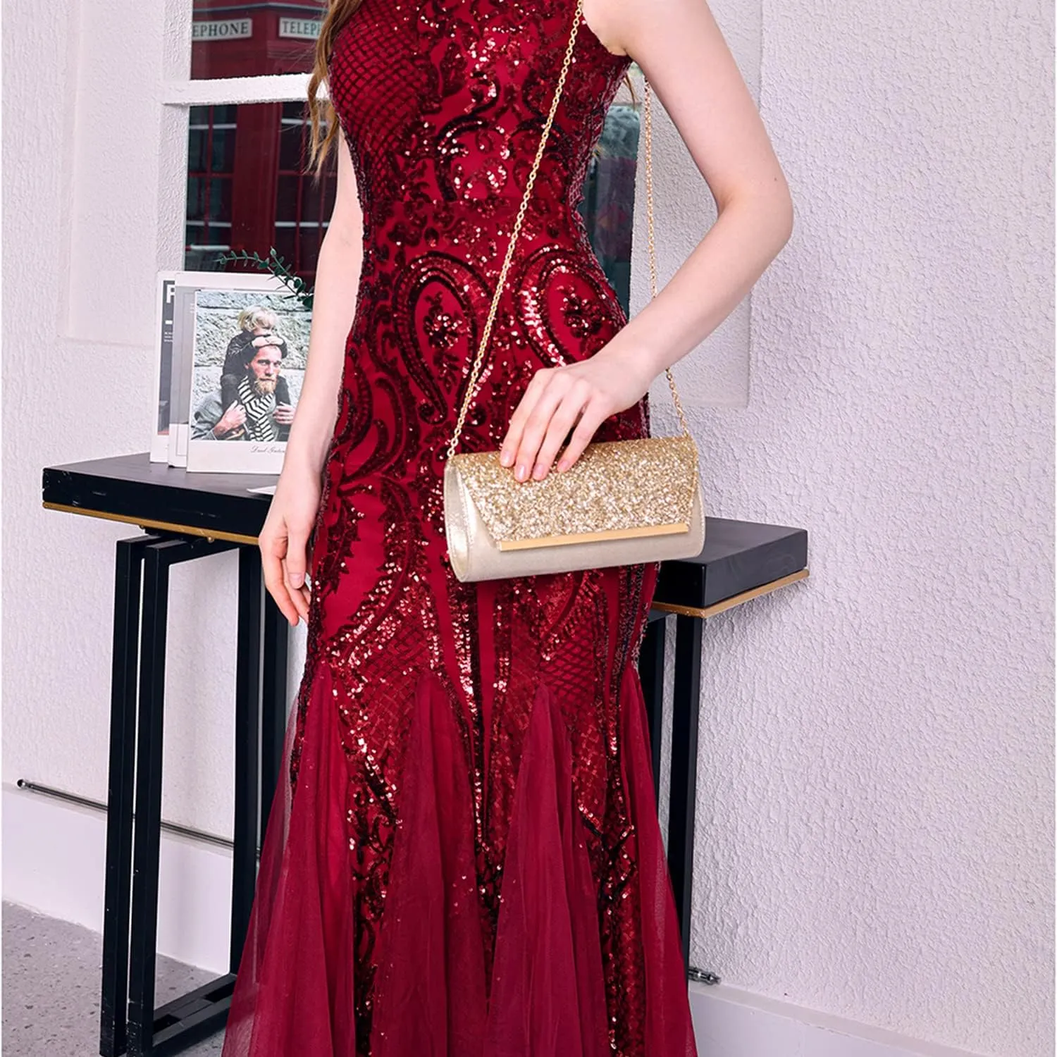 Womens Evening Clutch Bridal Prom Handbag shoulder bag Wedding Purse Party Bag 