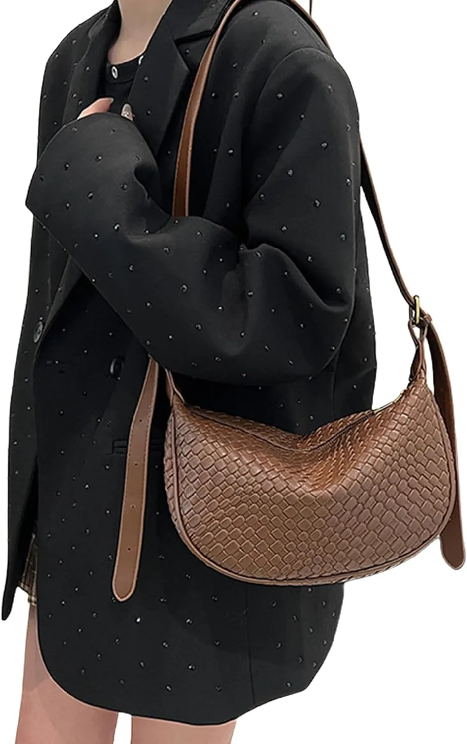 Woven Dumpling Bag for Women Cloud Purse Soft Leather Crossbody Shoulder Bag Woven Leather Tote Bag Hobo Bag