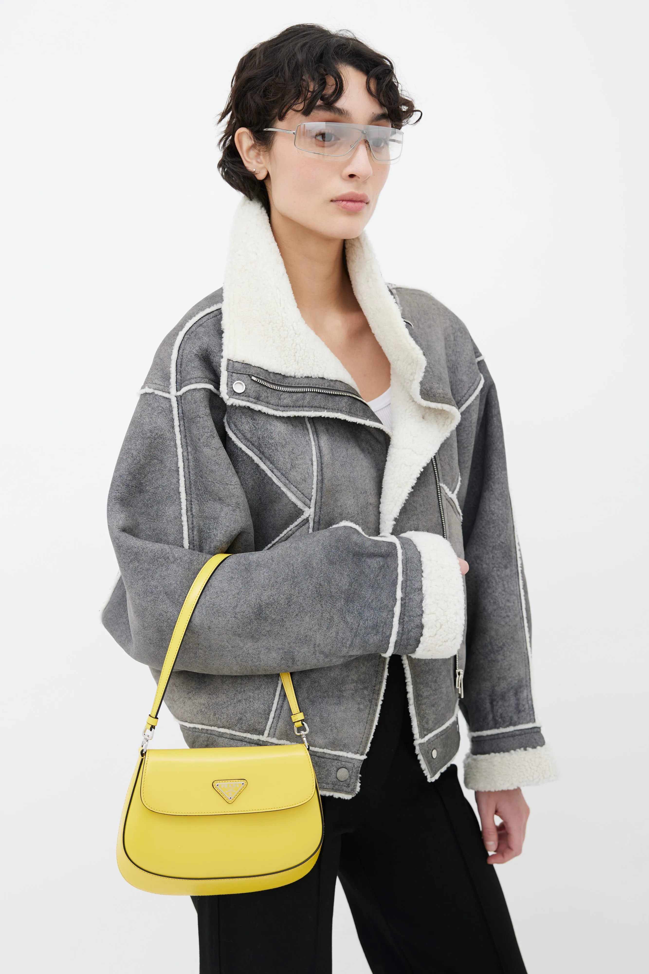 Yellow Cleo Brushed Leather Shoulder Bag