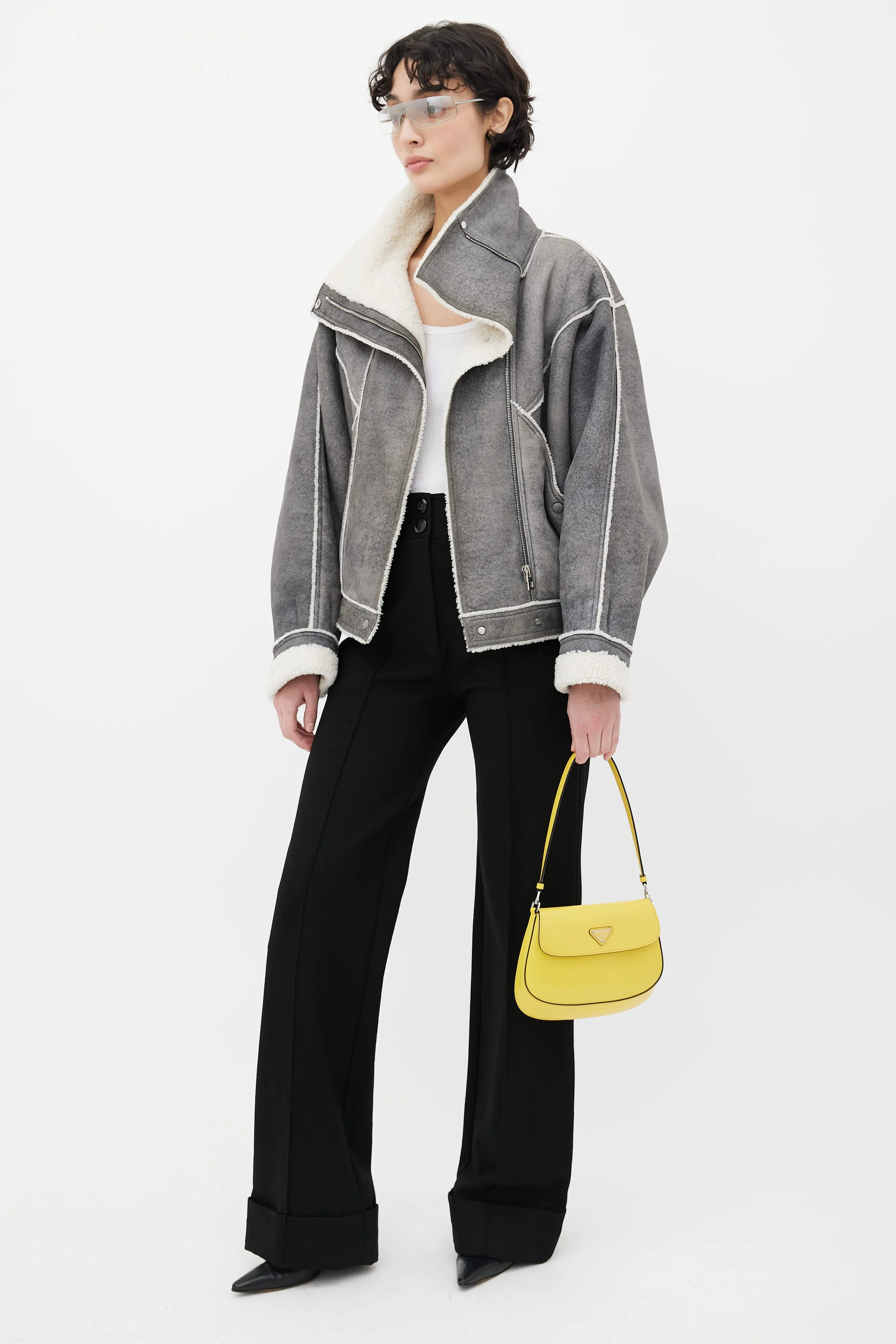 Yellow Cleo Brushed Leather Shoulder Bag