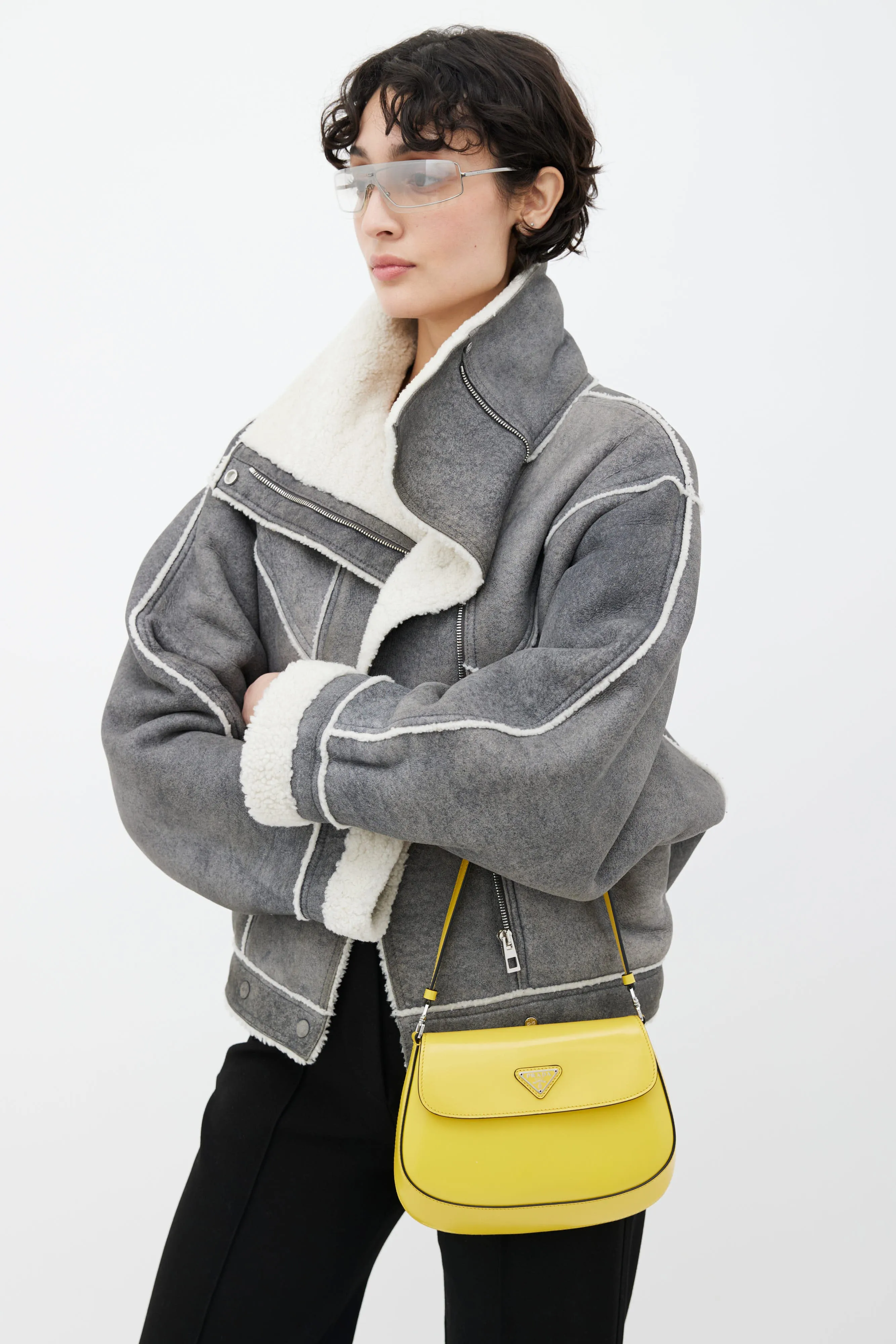 Yellow Cleo Brushed Leather Shoulder Bag