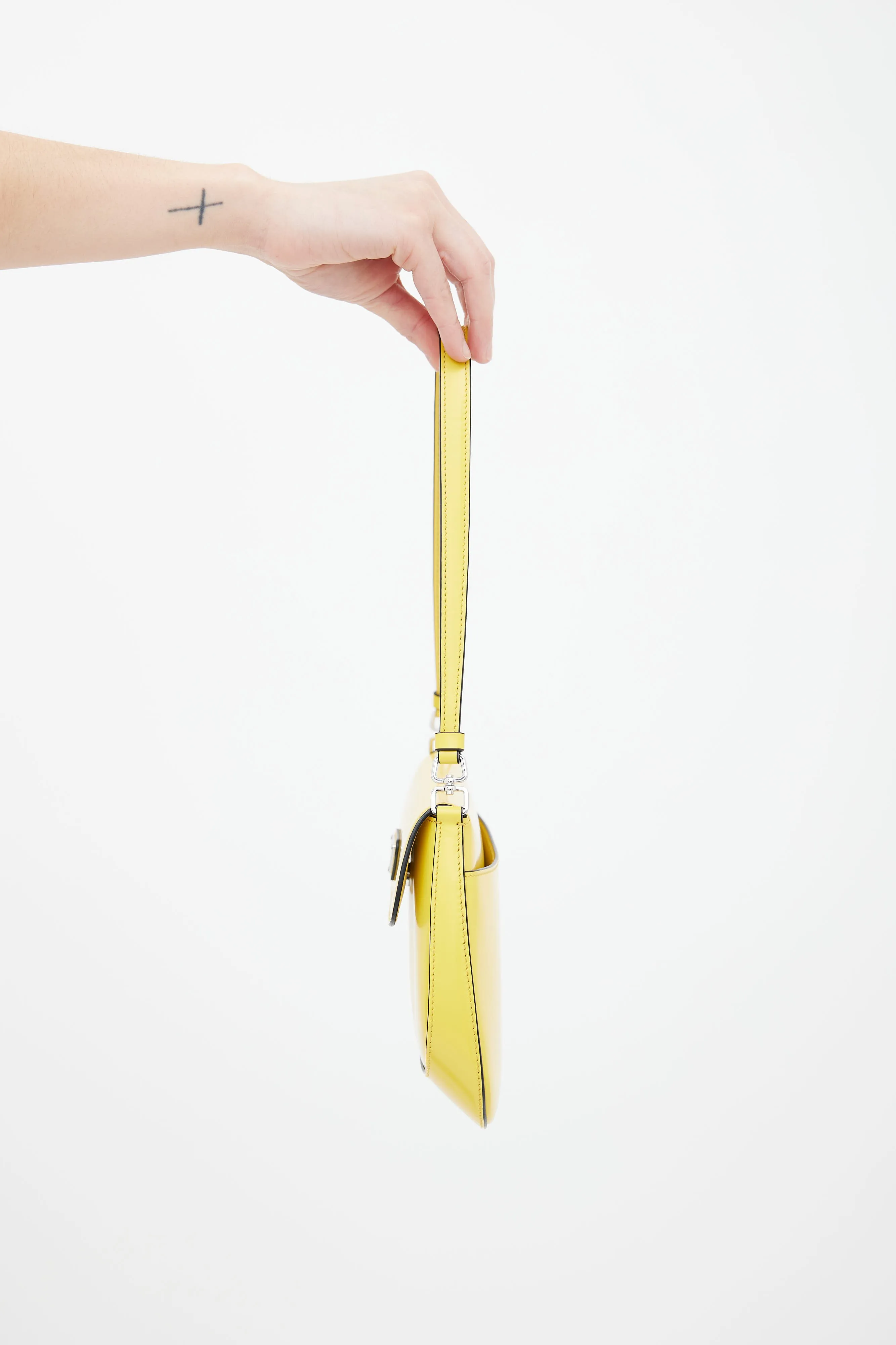 Yellow Cleo Brushed Leather Shoulder Bag